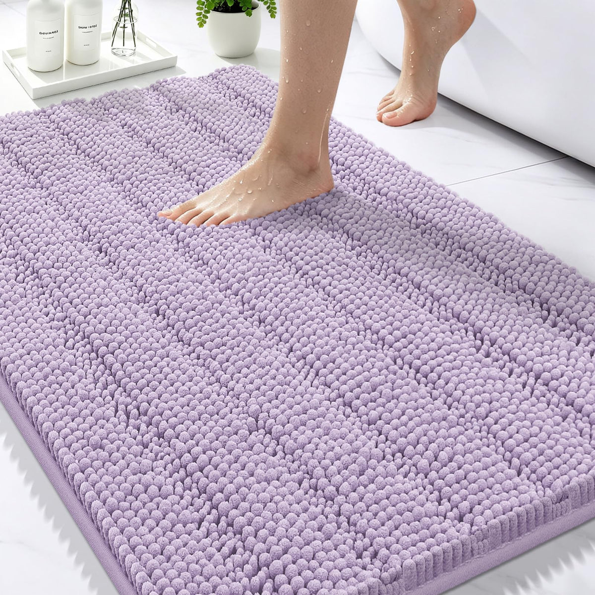 Bcoimo Small Bath Rug Mat,24x17 Chenille Non Slip Black Bathroom Floor Mats