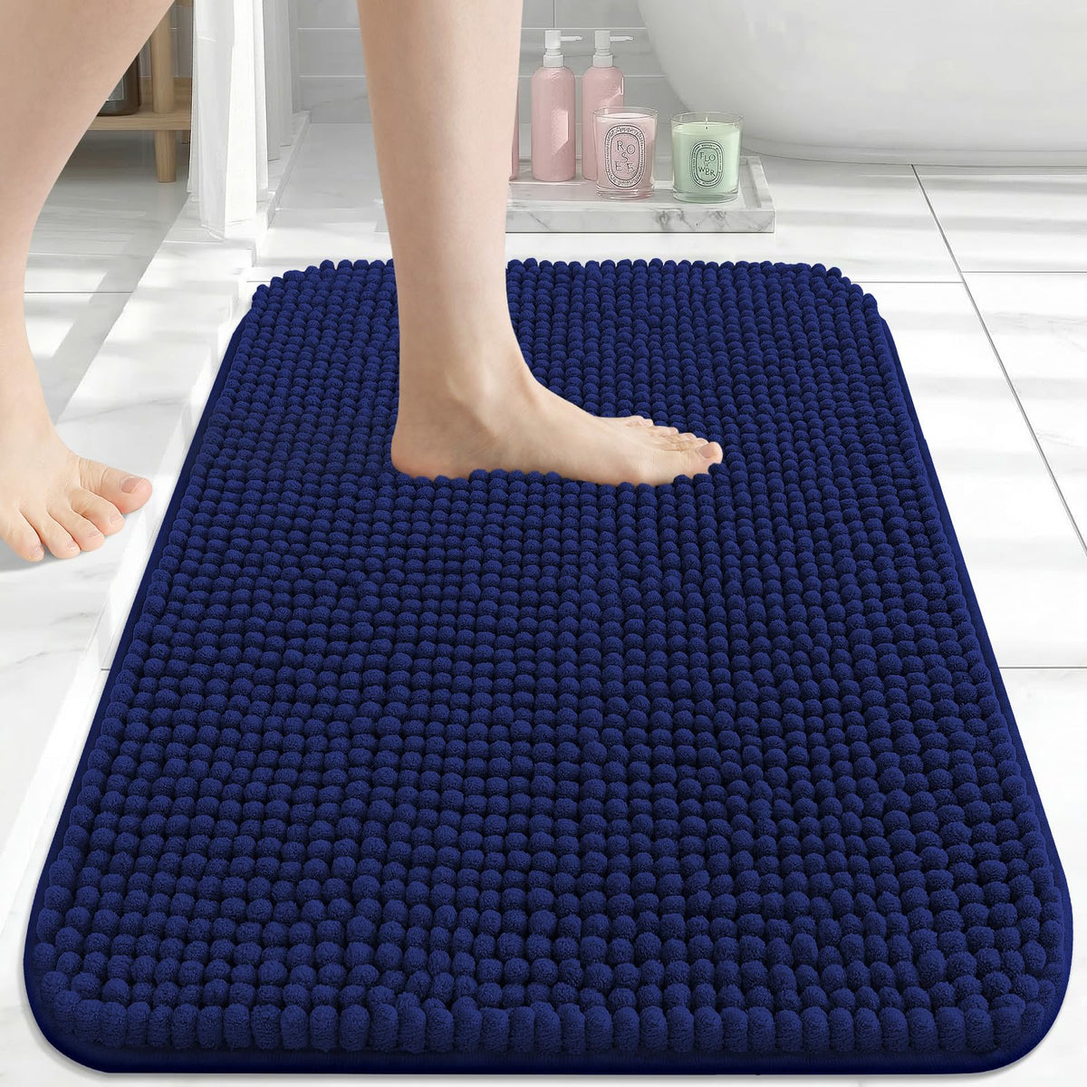 Arotive Chenille Bathroom Rugs 30x20, Soft Absorbent Bath Mat, Grey