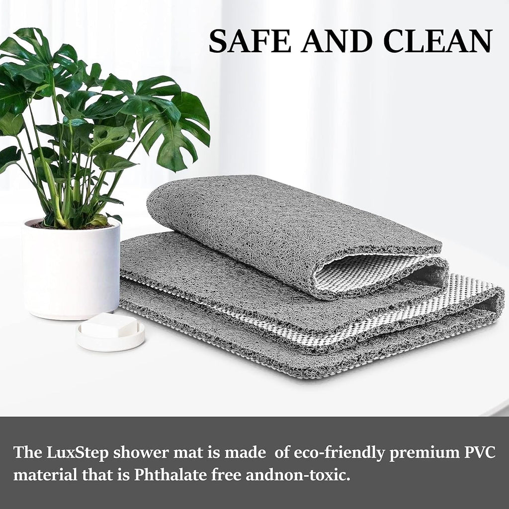 LuxStep Shower Mat Bathtub Mat,24x16 inch, Non-Slip Bath Mat with Drain, Quick Drying PVC Loofah Bathmat for Tub,Shower,Bathroom (Phthalate Free,Grey)