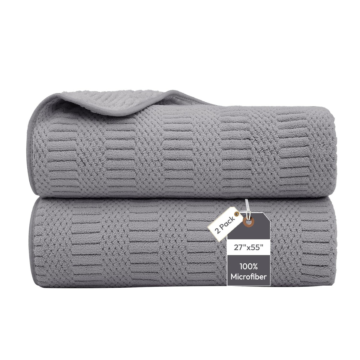 JML Microfiber Bath Towel with Hanging Loop, 2 Pack, 30" x 60", Grey