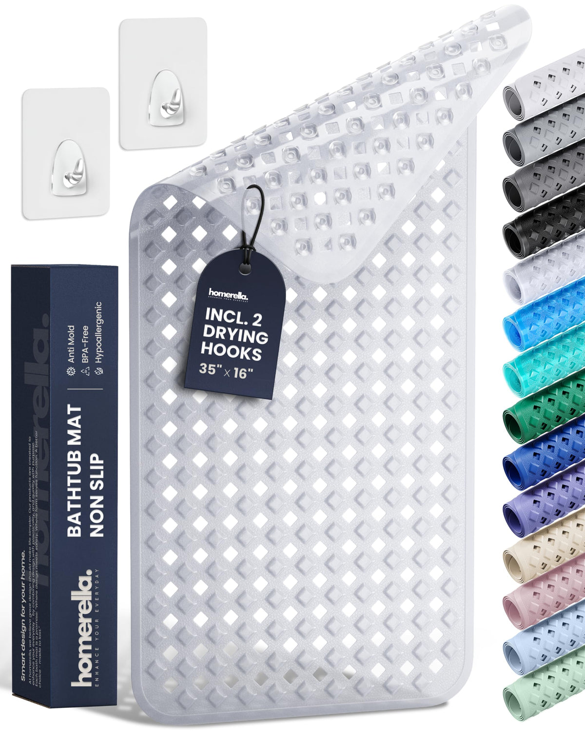 homerella Bathtub Mat Non Slip 35x16 Shower Mat Non Slip Anti Mold BPA Free