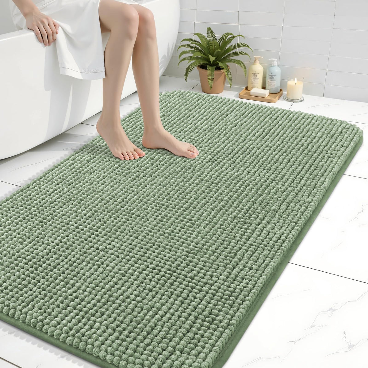 Arotive Chenille Bathroom Rugs 30x20, Soft Absorbent Bath Mat, Grey