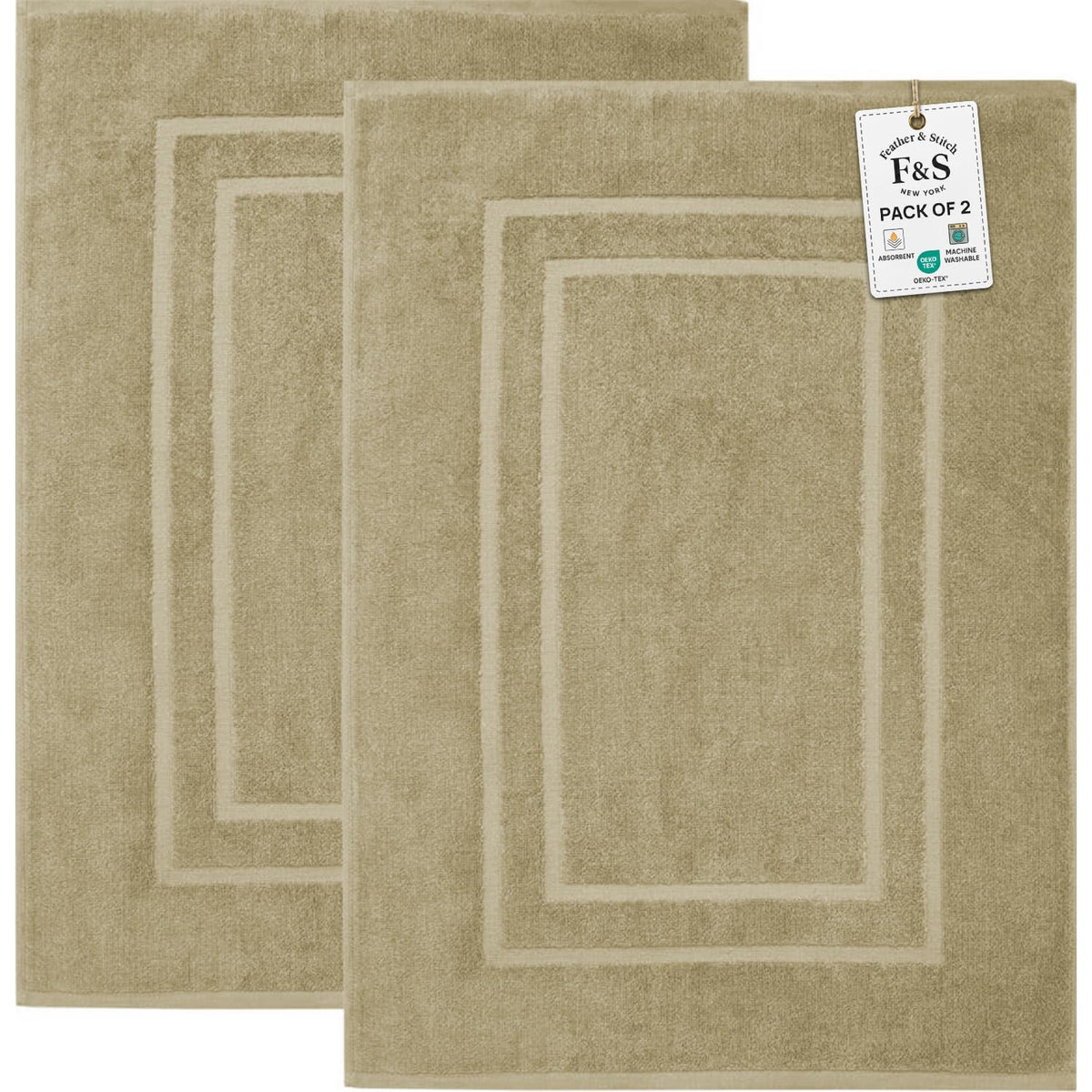 Feather & Stitch 100% Cotton Bath Mats 2 Piece 30x21 Inches, Grey
