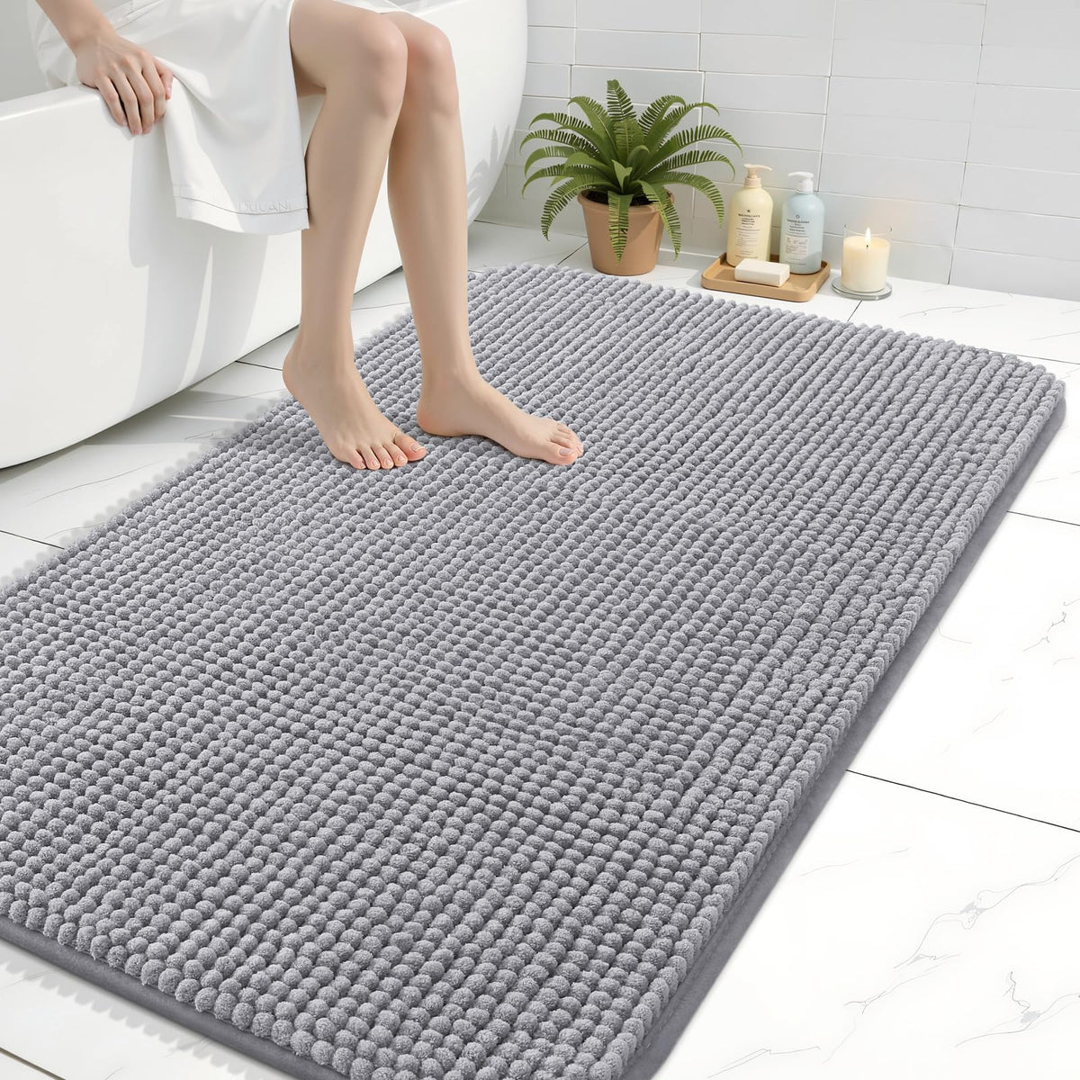 Arotive Chenille Bathroom Rugs 30x20, Soft Absorbent Bath Mat, Grey