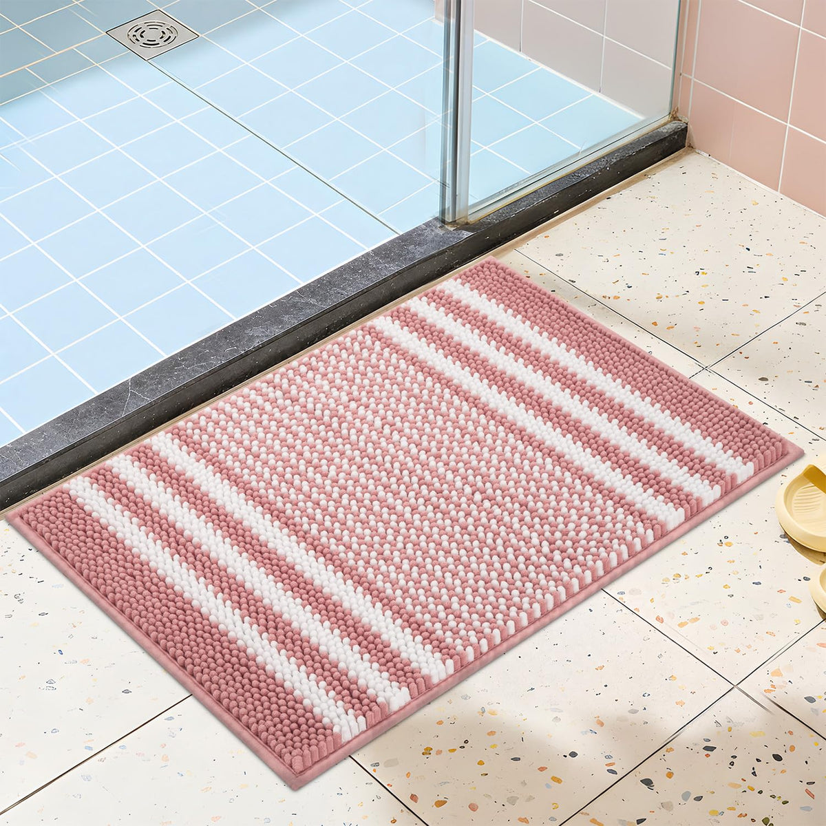 BSICPRO Bathroom Rugs Sets 2 Piece, Non Slip Striped Bath Mats, Aqua Green