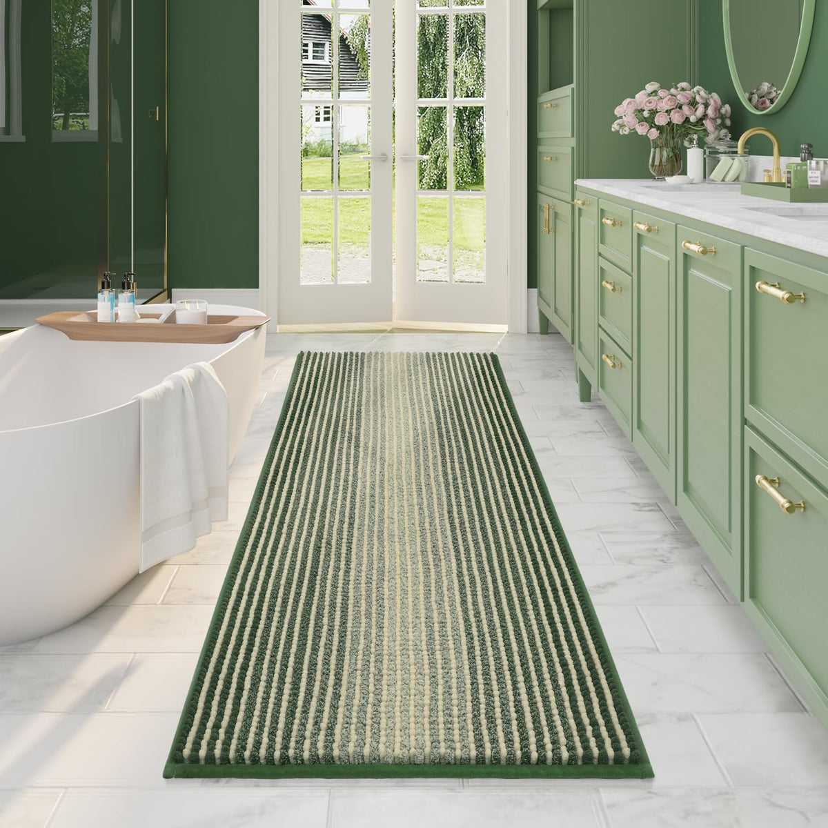 BSICPRO Bathroom Rugs Sets 2 Piece, Non Slip Striped Bath Mats, Aqua Green