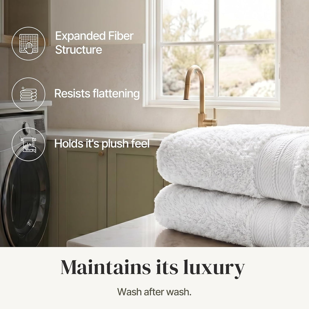 Modern Threads Spun Loft 6 Piece Bath Towel Set – 2 Bath Towels, 2 Hand Towels & 2 Washcloths – 100% Cotton, 600 GSM, Plush, Soft & Absorbent (White)