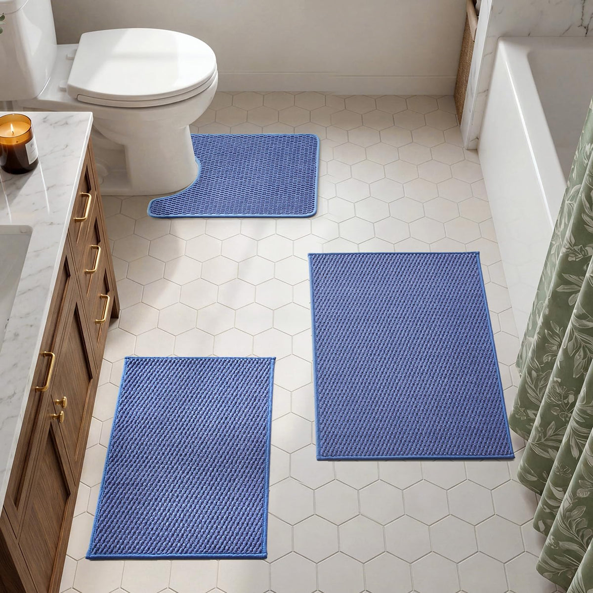 TYUU Bath Mat Set 2 Piece, Thin Bathroom Rugs Non Slip Washable Quick Dry
