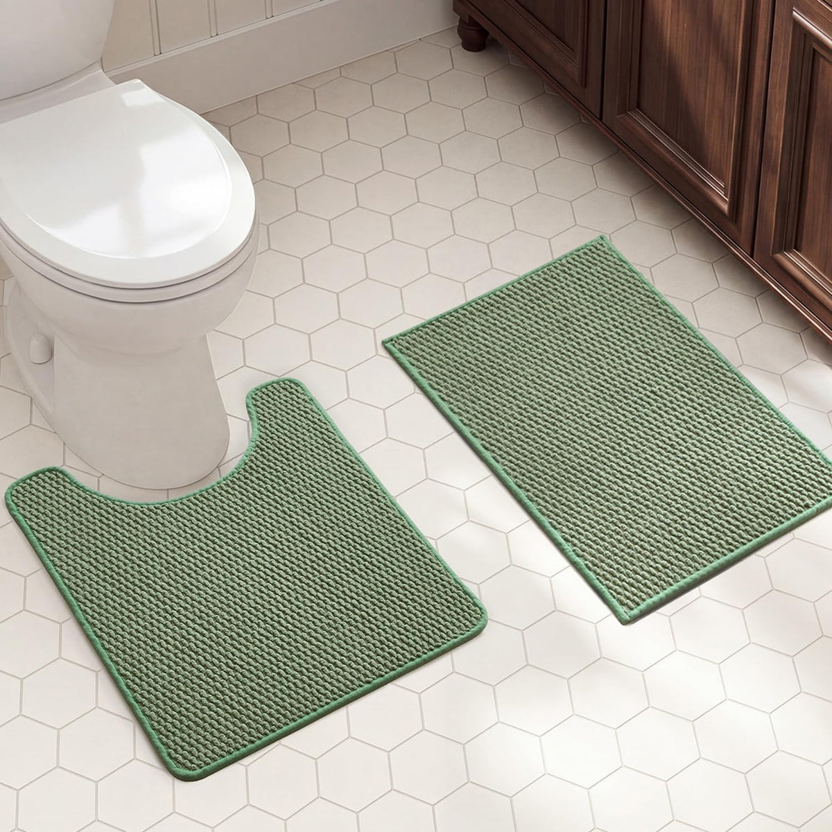 TYUU Bath Mat Set 2 Piece, Thin Bathroom Rugs Non Slip Washable Quick Dry