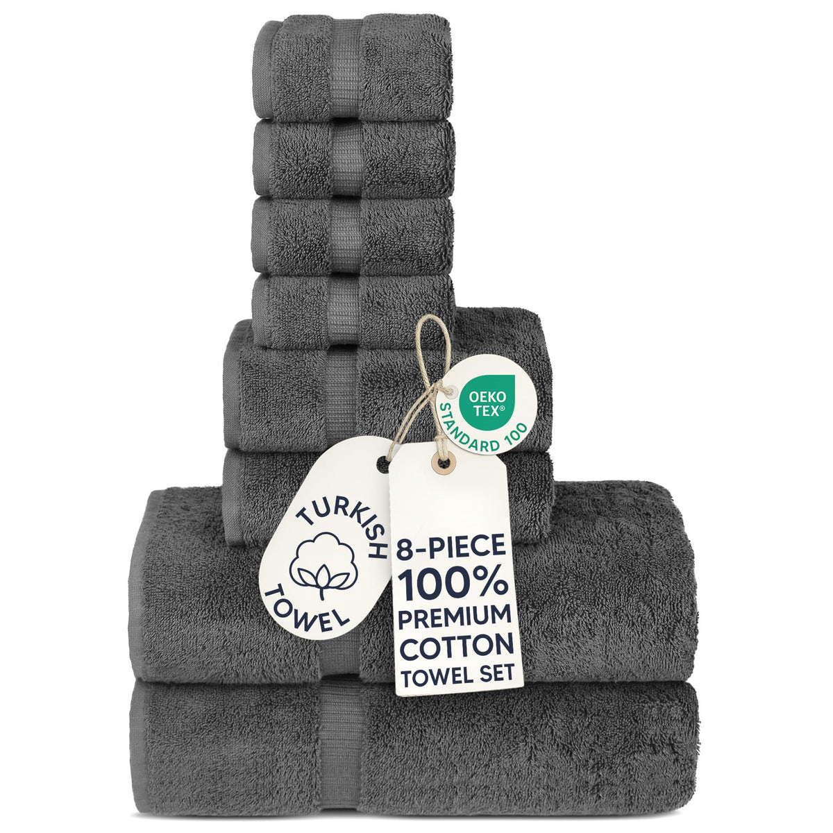 Chakir Turkish Linens 100% Cotton 4-Pack Bath Towels 27x54, Gray