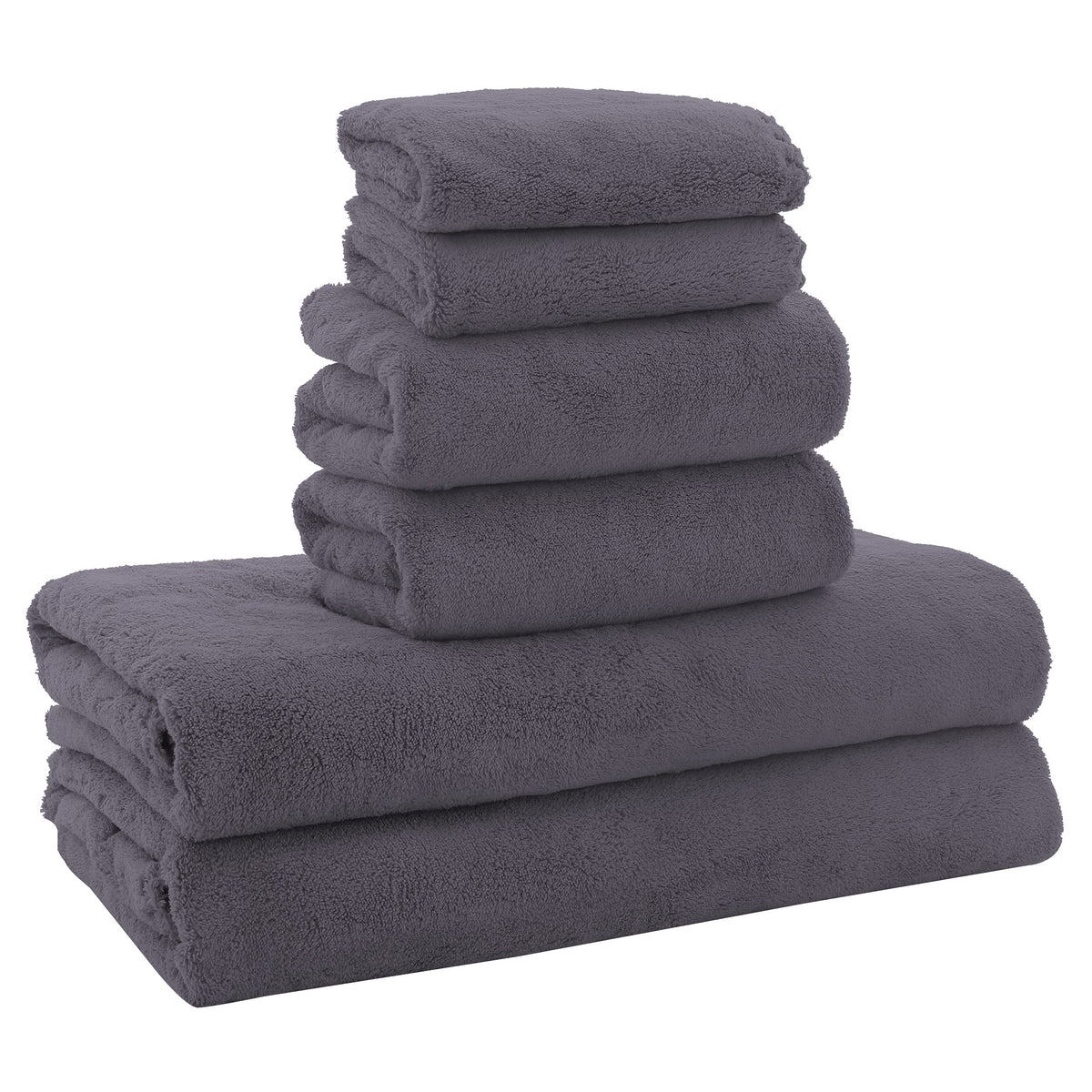 MOONQUEEN Ultra Soft Towel Set - Quick Drying - 2 Bath Towels 2 Hand Towels 2 Washcloths - Microfiber Coral Velvet Highly Absorbent Towel for Fitness, Bathroom, Sports, Yoga, Travel-Grey 6 Pcs