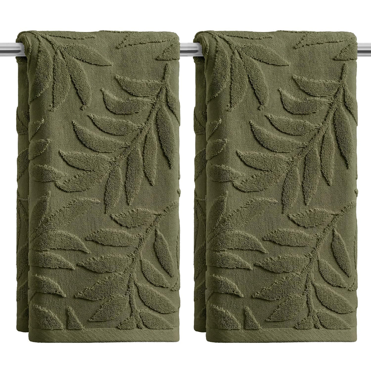 Artoid Mode 2 Pcs Beige 3D Leaves Jacquard Hand Towels for Bathroom, 100% Cotton Soft Absorbent Bathroom Decor Towels, 13.7 x 29.5 Inch