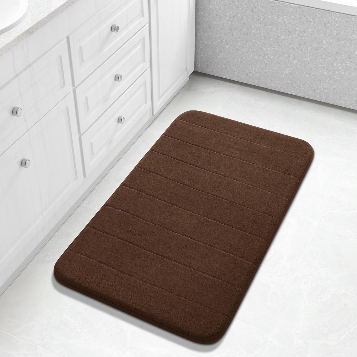 Yimobra Memory Foam Bath Mat, Super Soft Absorbent Bathroom Rug Non Slip, Quick Dry, Machine Washable Floor Carpet for Tub Shower, Home Decor Accessories, 24x17, Grey
