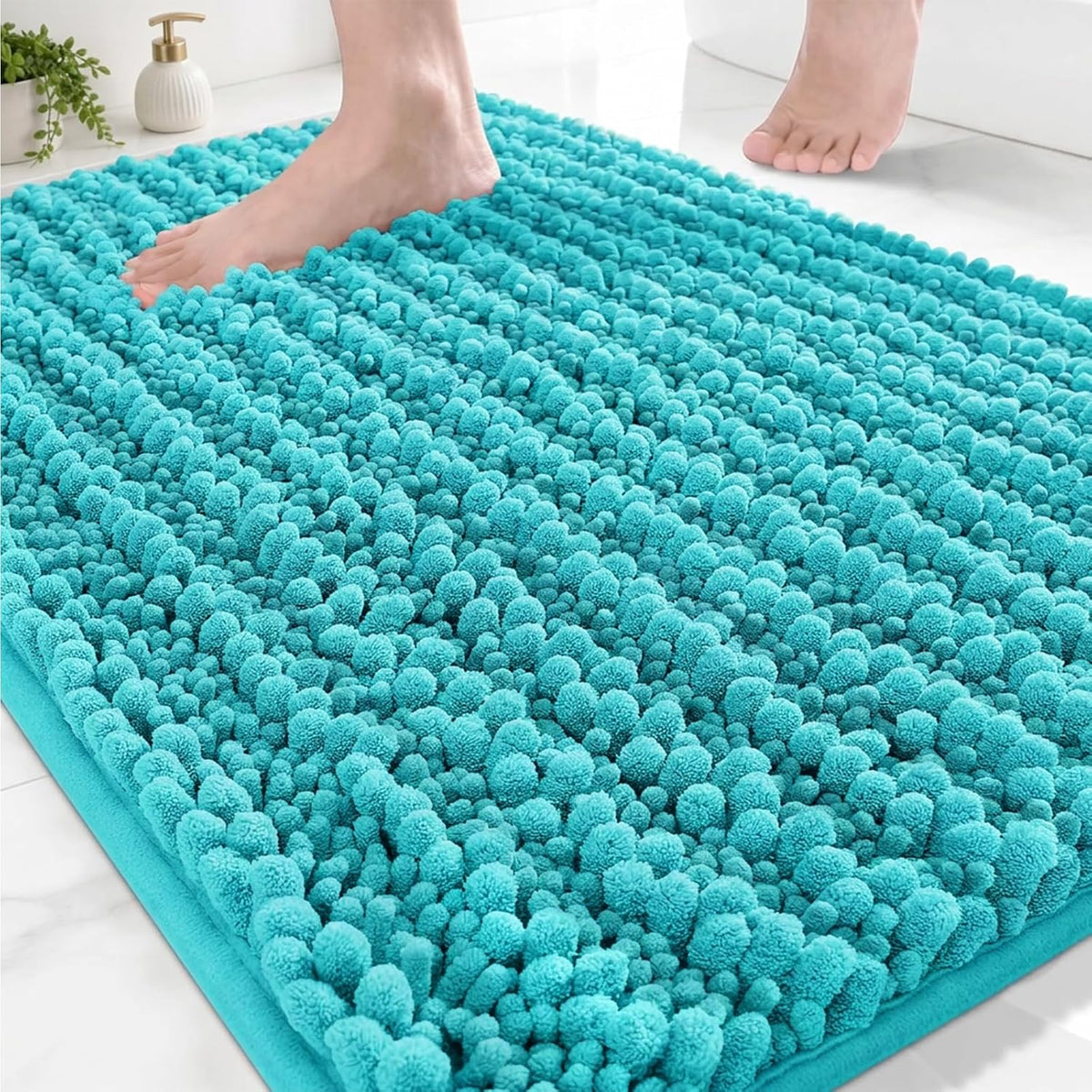 Disolla Navy Blue Bathroom Rug 20x32 Inch - Luxury Chenille Bath Mat, Thick Shaggy Plush Absorbent Rug, Non-Slip Machine Washable Mats for Bathroom Floor & Decor