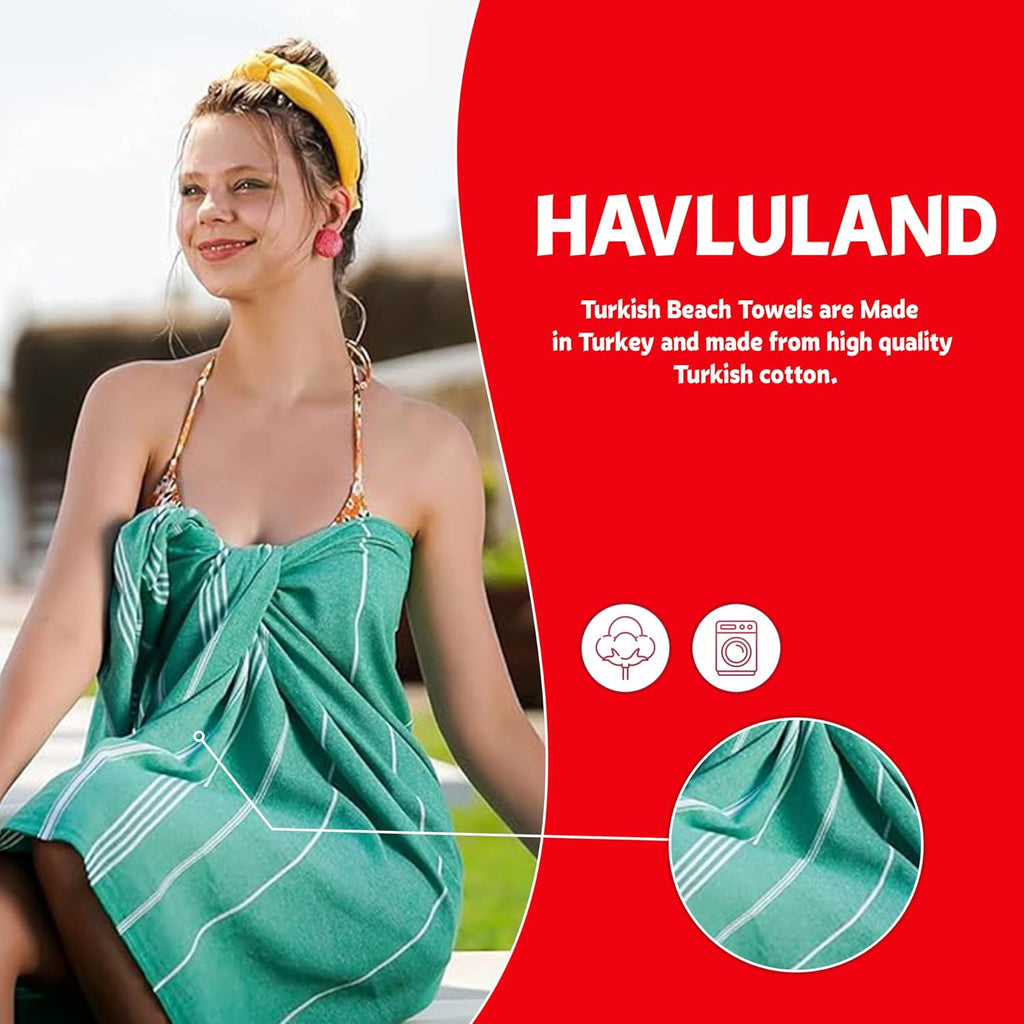 HAVLULAND Turkish Beach Towels, Set of 6, Oversized 72" x 40", 100% Cotton