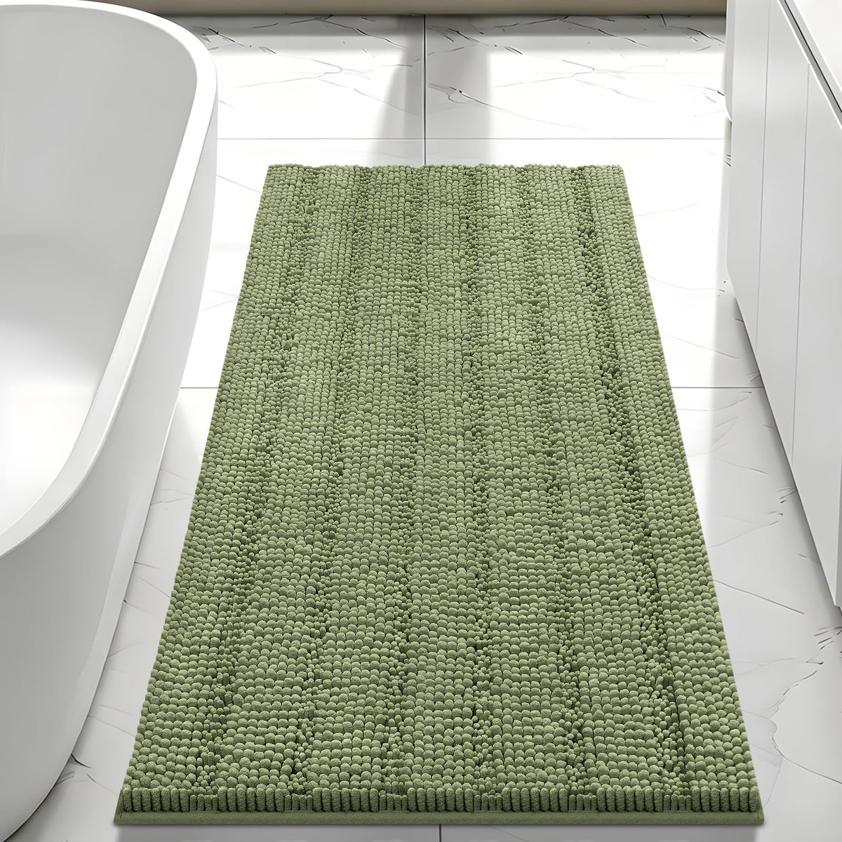 Bcoimo Small Bath Rug Mat,24x17 Chenille Non Slip Black Bathroom Floor Mats