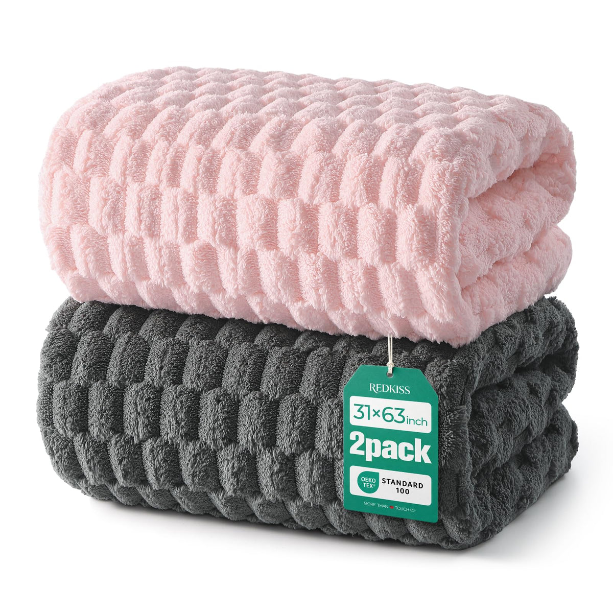 REDKISS 4 Pack Microfiber Bath Towels - Extra Large, Super Absorbent, Quick Dry Waffle Towels Set for Bathroom, Spa, Gym, and Travel - Luxury, Plush, 4 Multicolor