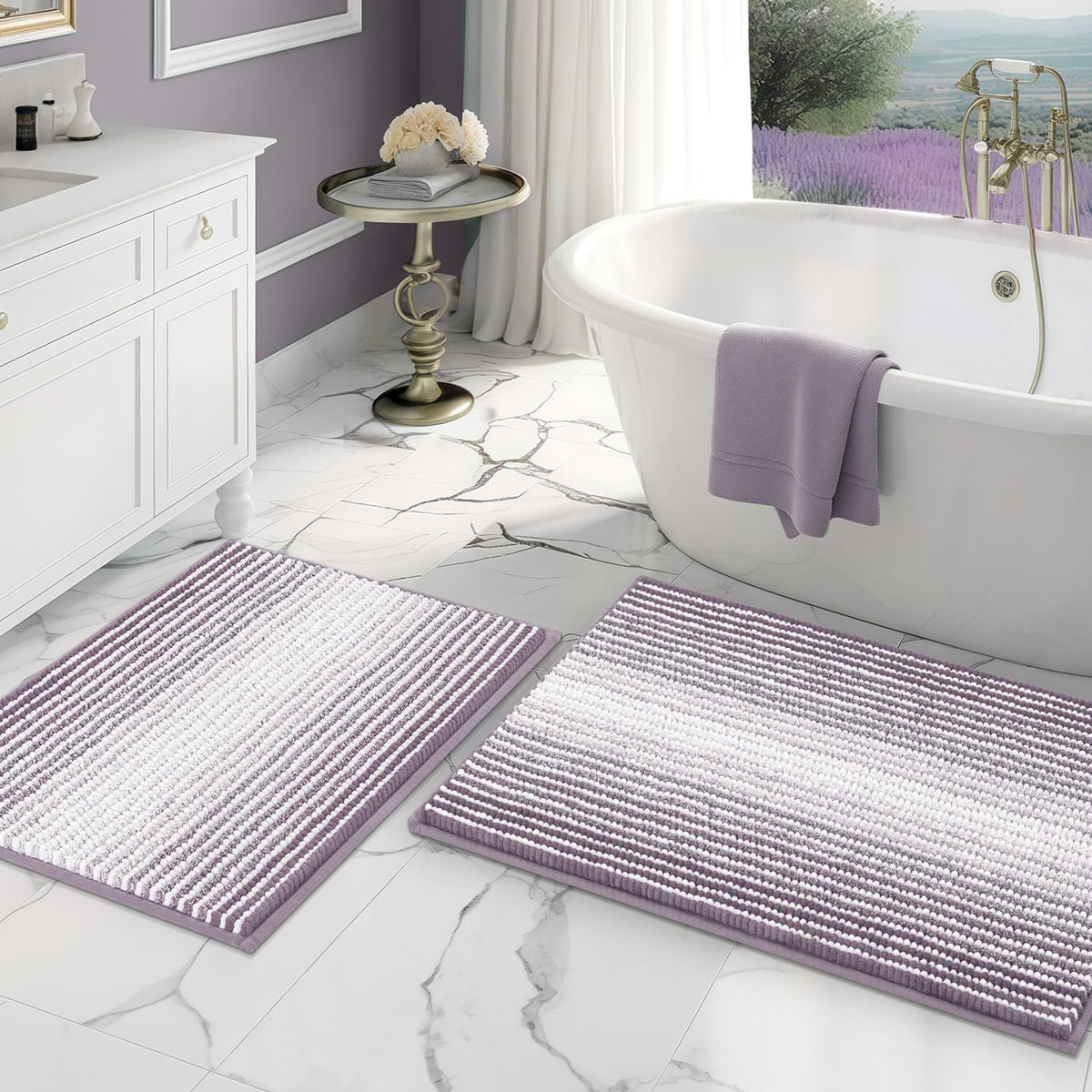 BSICPRO Bathroom Rugs Sets 2 Piece, Non Slip Boho Bath Mats, Beige