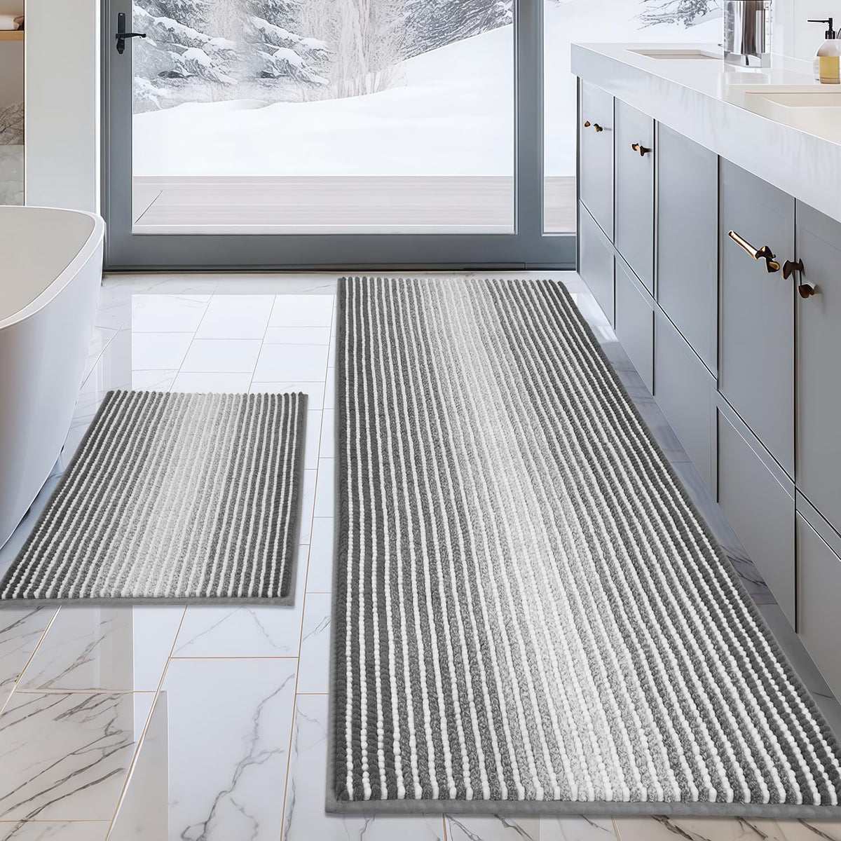 BSICPRO Bathroom Rugs Sets 2 Piece, Non Slip Striped Bath Mats, Aqua Green