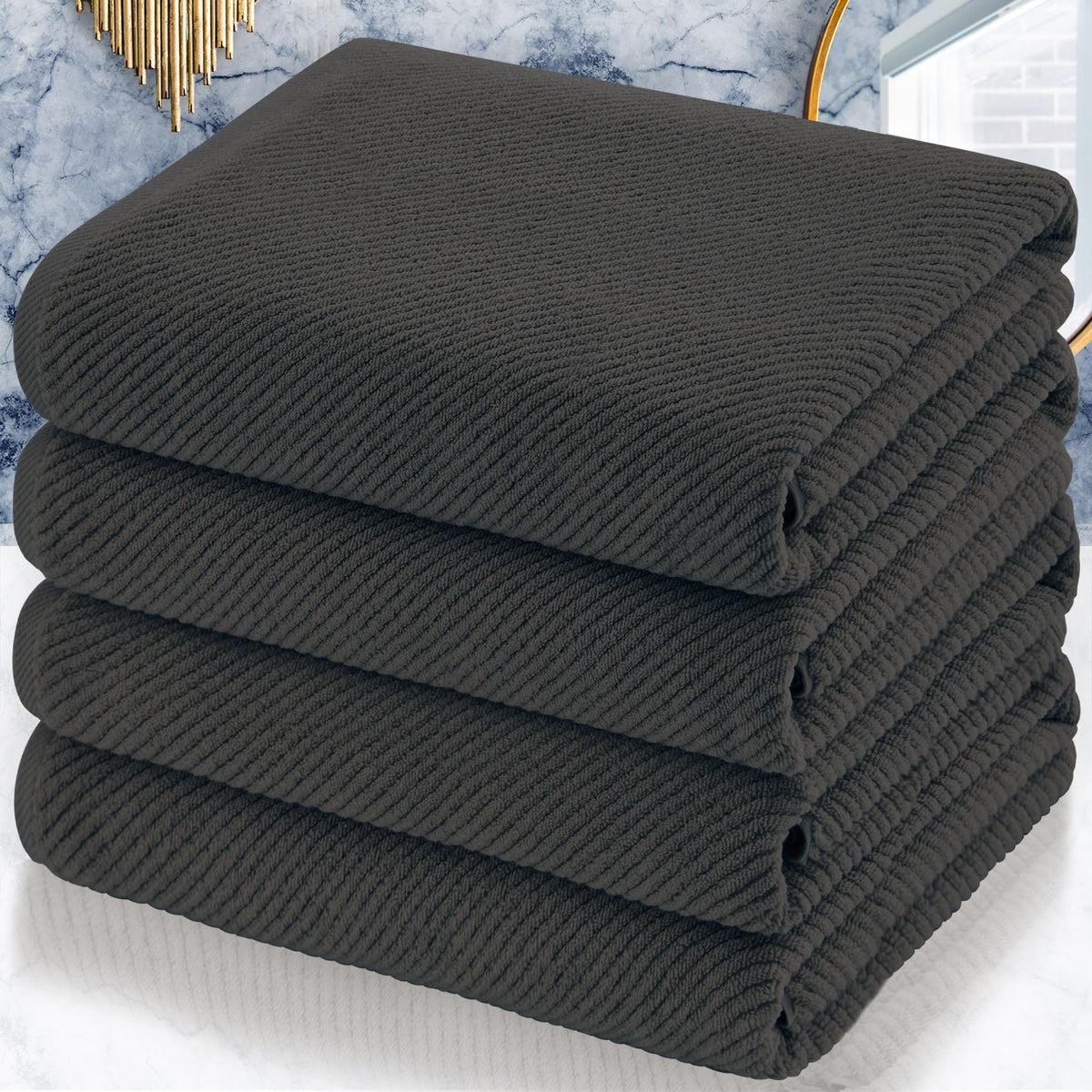 VOOVA & MOVAS 6PC Towel Set, 100% Cotton, Dark Grey