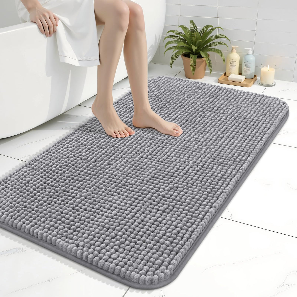 Arotive Chenille Bathroom Rugs 30x20, Soft Absorbent Bath Mat, Grey