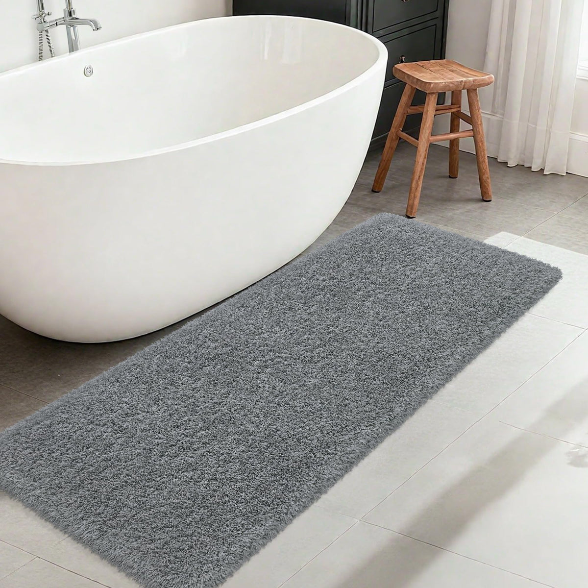 White Bathroom Rugs Non Slip 24"x16",Absorbent Bath Mat Quick Dry