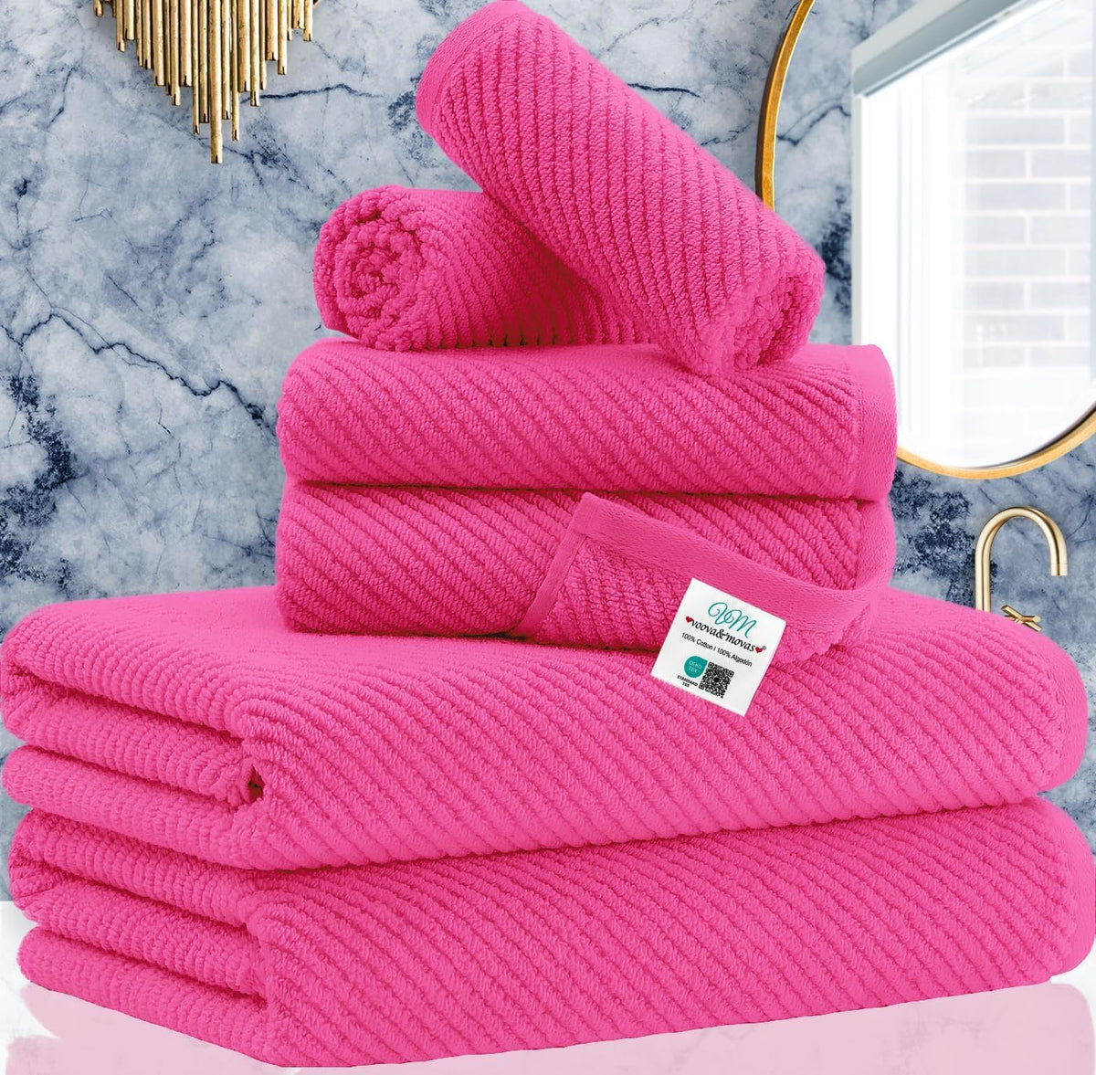 VOOVA & MOVAS 6PC Towel Set, 100% Cotton, Dark Grey