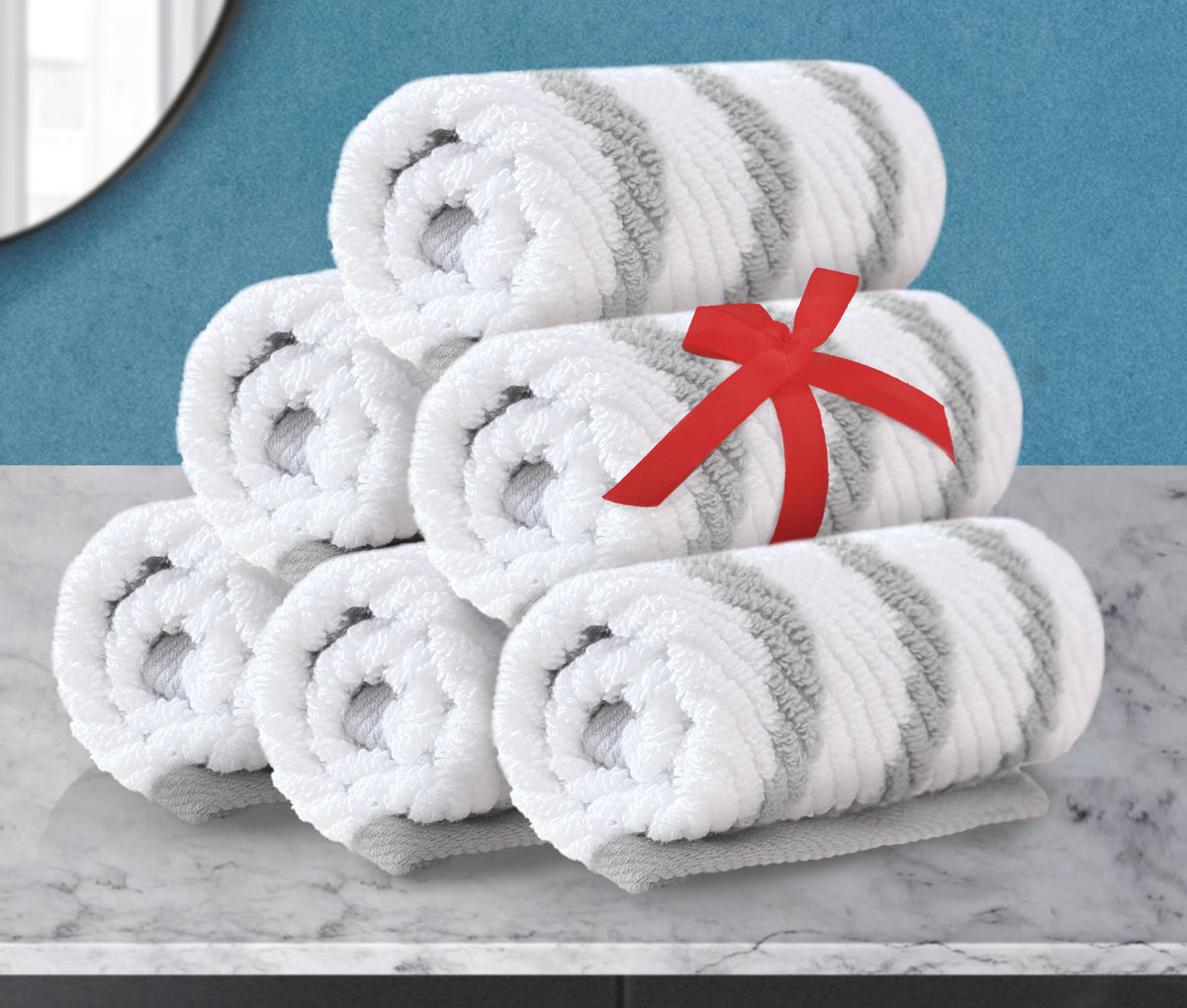 VOOVA & MOVAS 6PC Towel Set, 100% Cotton, Dark Grey