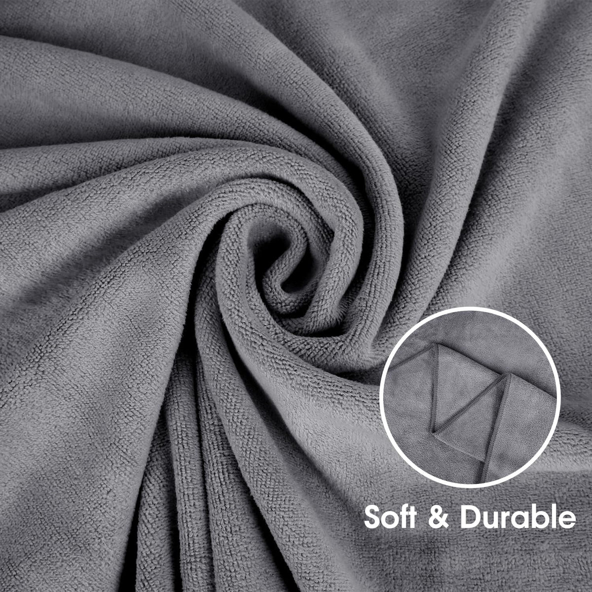JML Microfiber Bath Towel with Hanging Loop, 2 Pack, 30" x 60", Grey