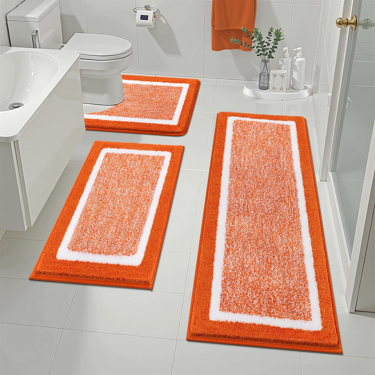 Pauwer Bathroom Rug Sets 3 Piece, Non Slip Washable Bath Mat, Black