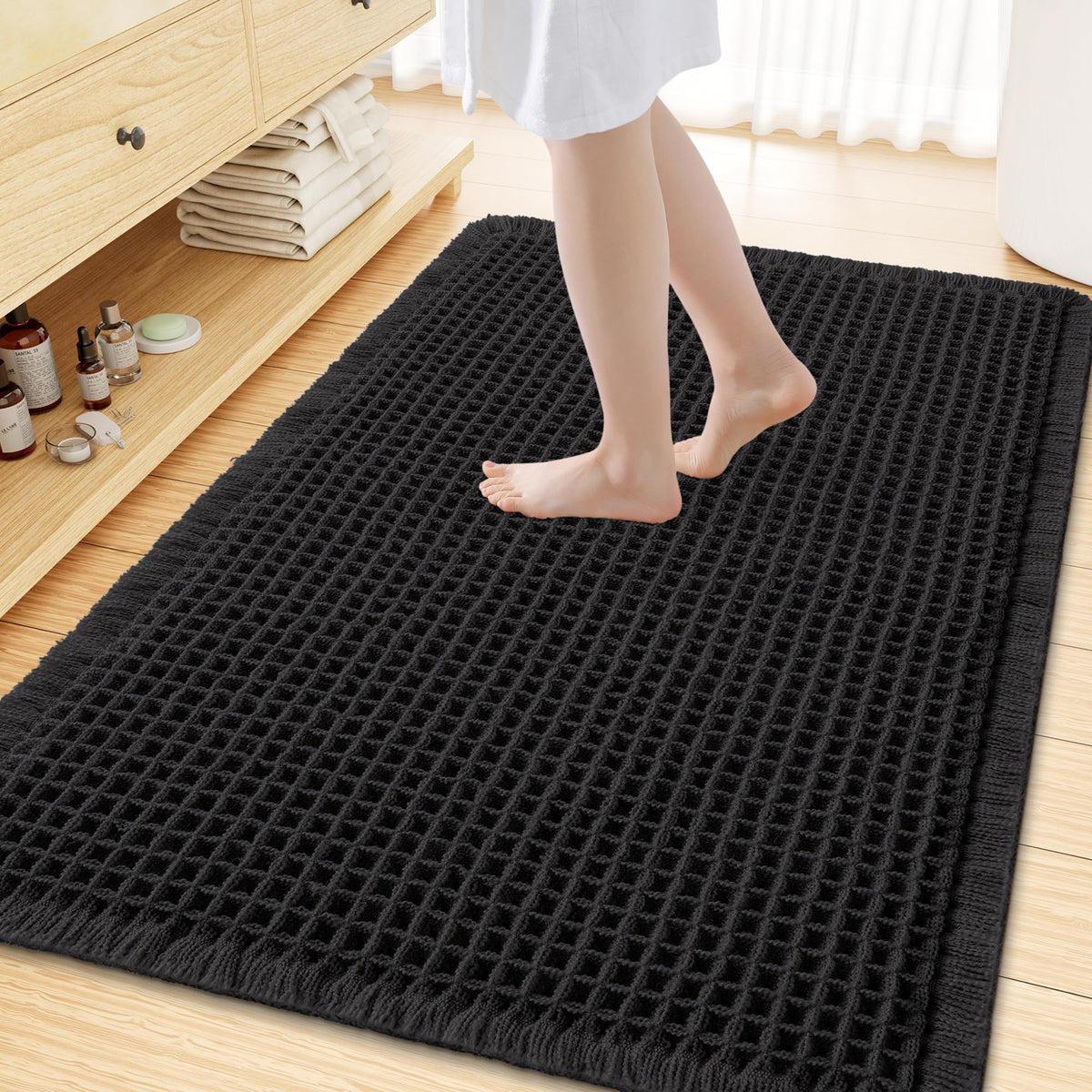 Smiry Waffle Bath Mat 30X20, Extra Soft Absorbent Bathroom Rugs, Brown