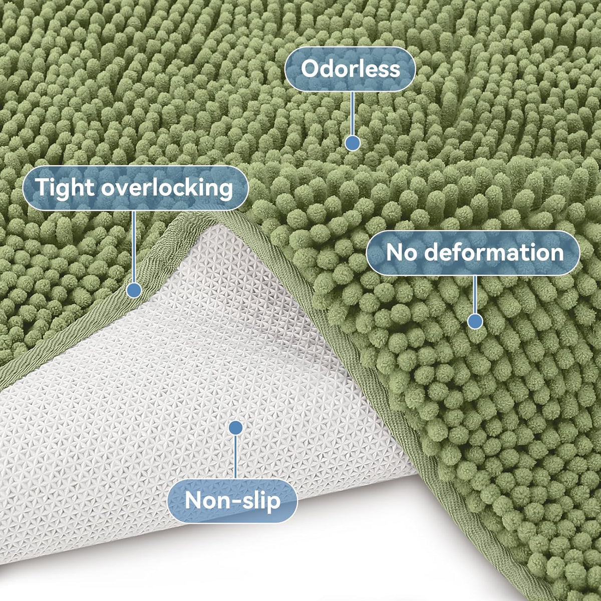 Bcoimo Small Bath Rug Mat,Sage Chenille High Absorbent Bathroom Floor Mats