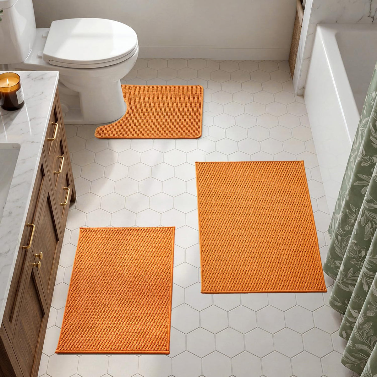TYUU Bath Mat Set 2 Piece, Thin Bathroom Rugs Non Slip Washable Quick Dry