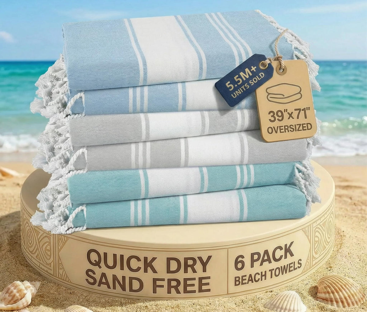 LANE LINEN Turkish Towels 6 Pcs, Beach Towels Oversized, Soft - Beach Party