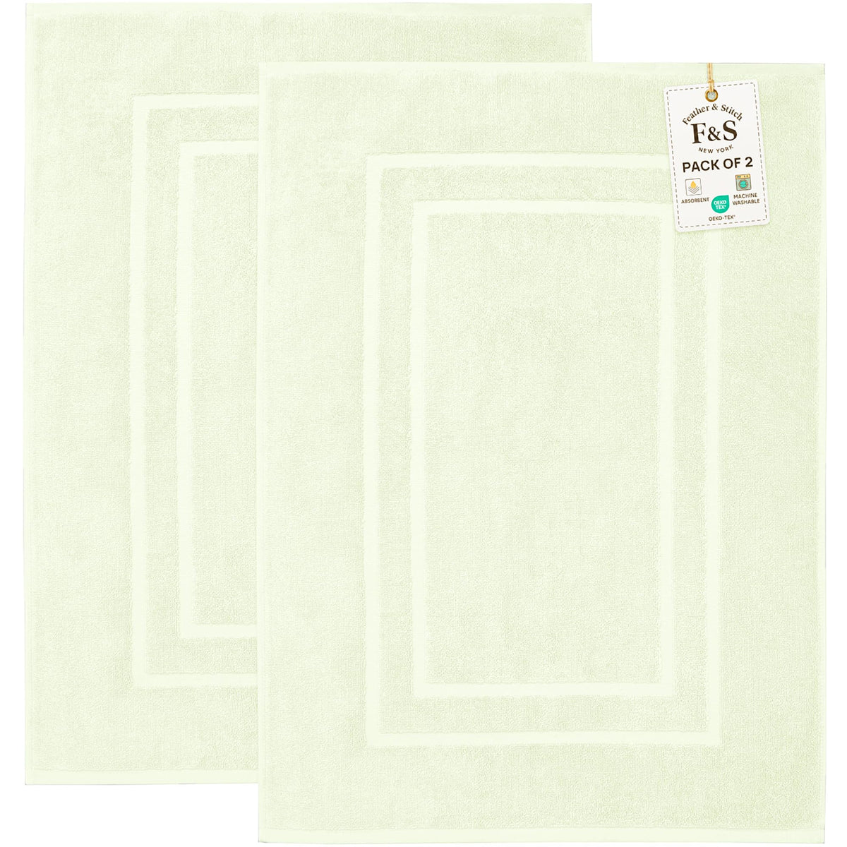 Feather & Stitch 100% Cotton Bath Mats 2 Piece 30x21 Inches, Grey