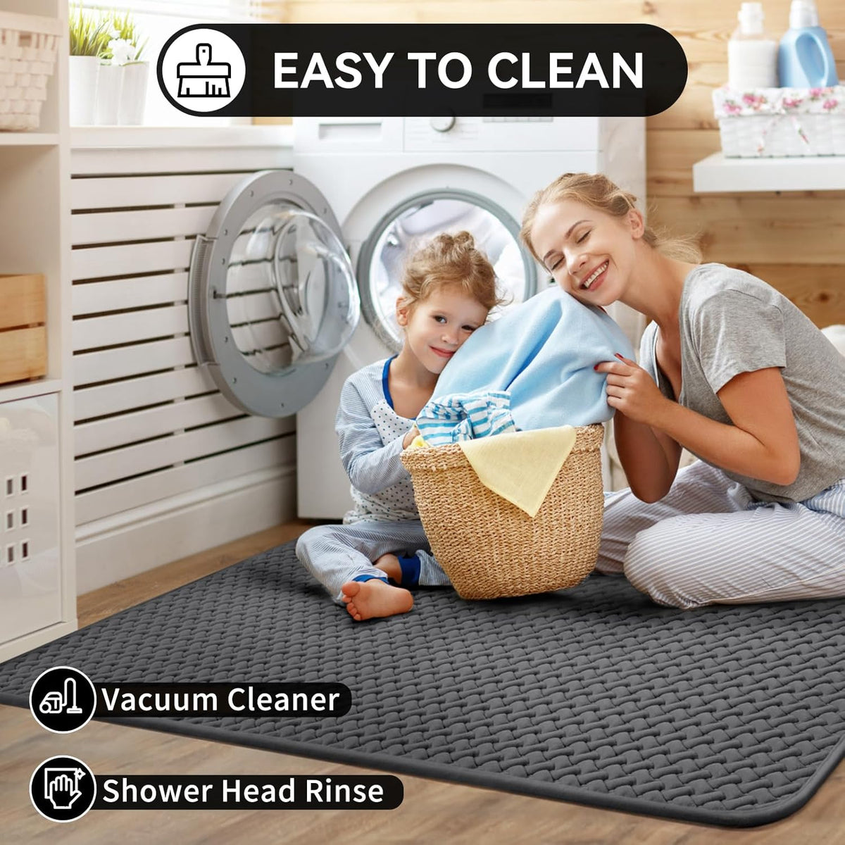 YDKGL Bathroom Rugs Non Slip, Foam Weave Texture Bath Mat, Grey 16x24