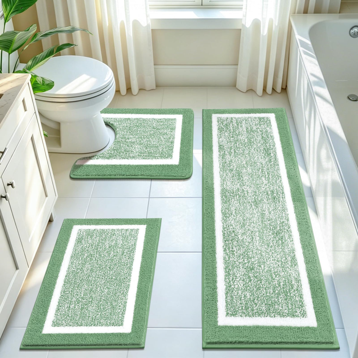 Pauwer Bathroom Rug Sets 3 Piece, Non Slip Washable Bath Mat, Black