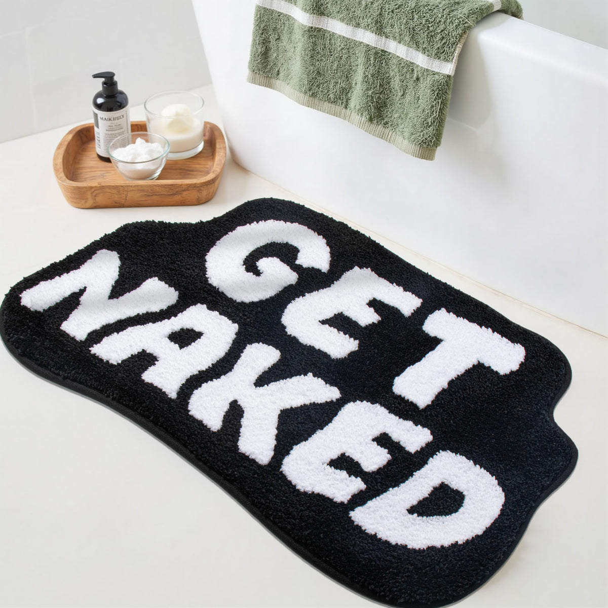 KOEXM Get Naked Bath Mat Black Cute Bathroom Rugs 16" x 24" Non Slip