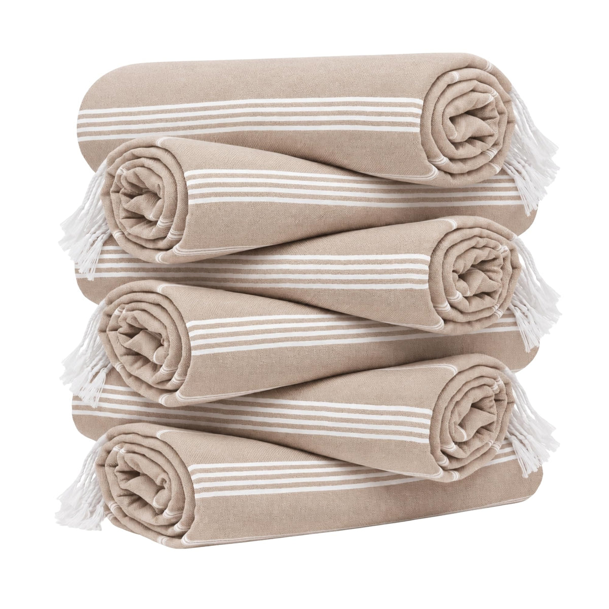 HAVLULAND Turkish Beach Towels, Set of 6, Oversized 72" x 40", 100% Cotton