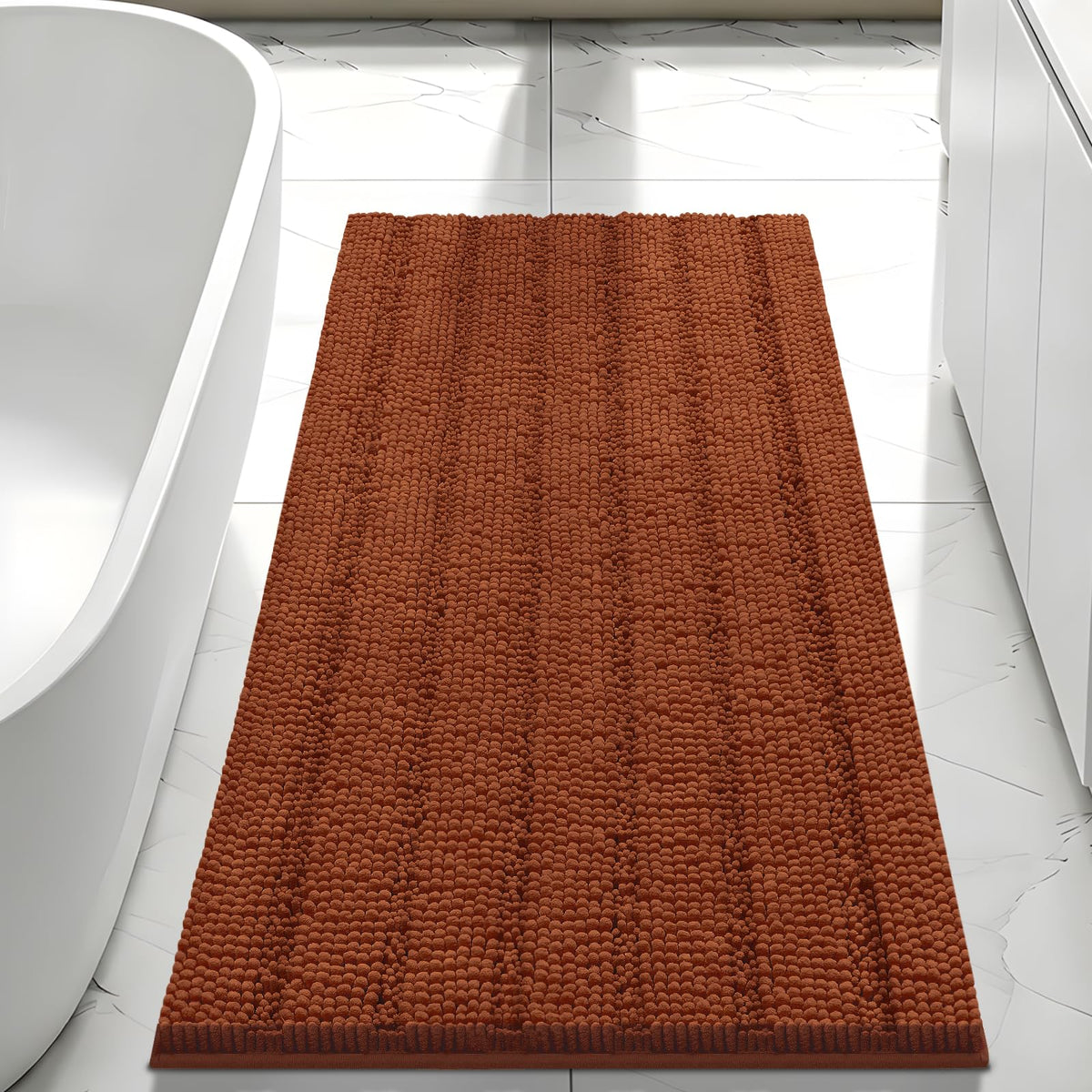 Bcoimo Small Bath Rug Mat,24x17 Chenille Non Slip Black Bathroom Floor Mats