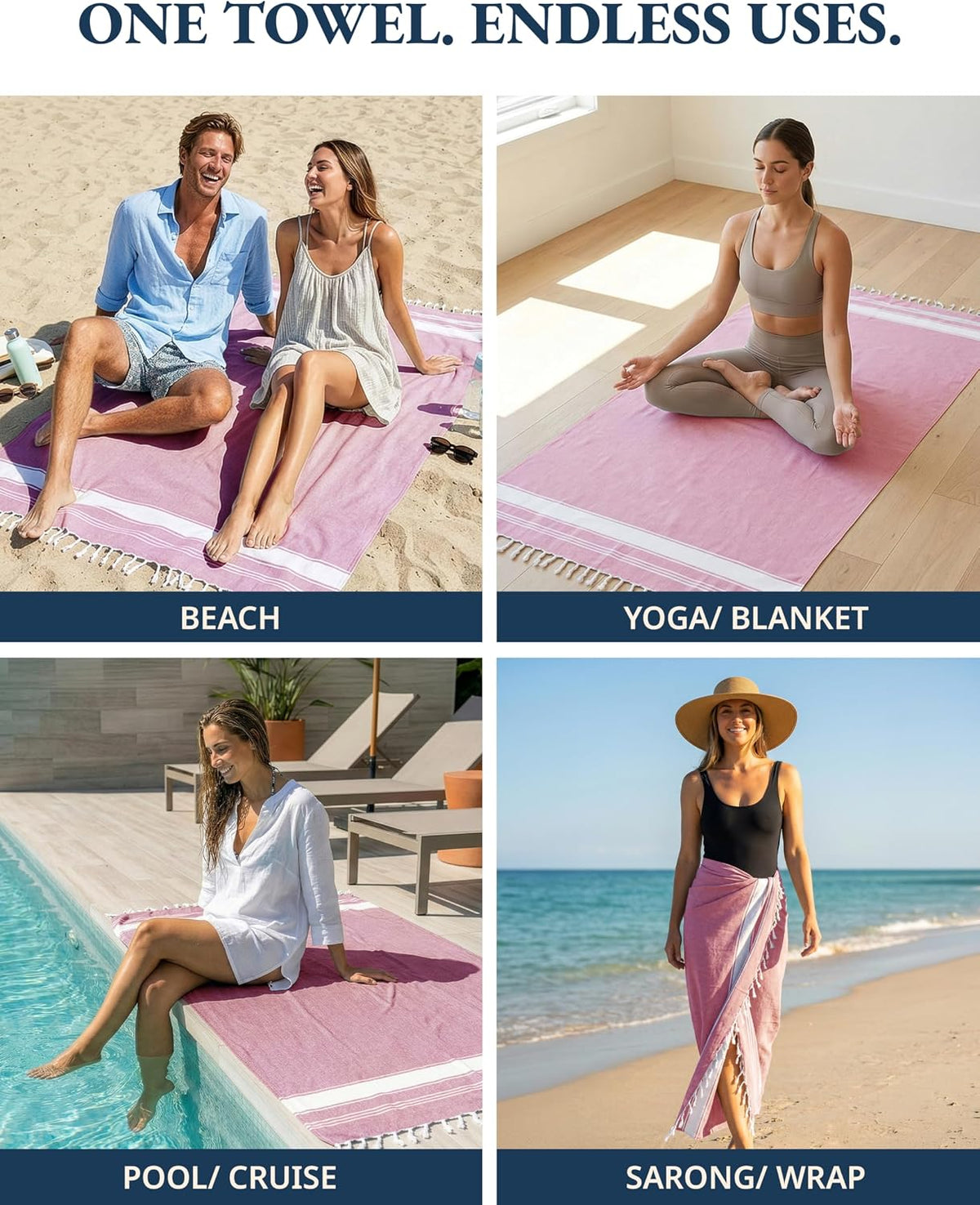 LANE LINEN Turkish Towels 6 Pcs, Beach Towels Oversized, Soft - Beach Party