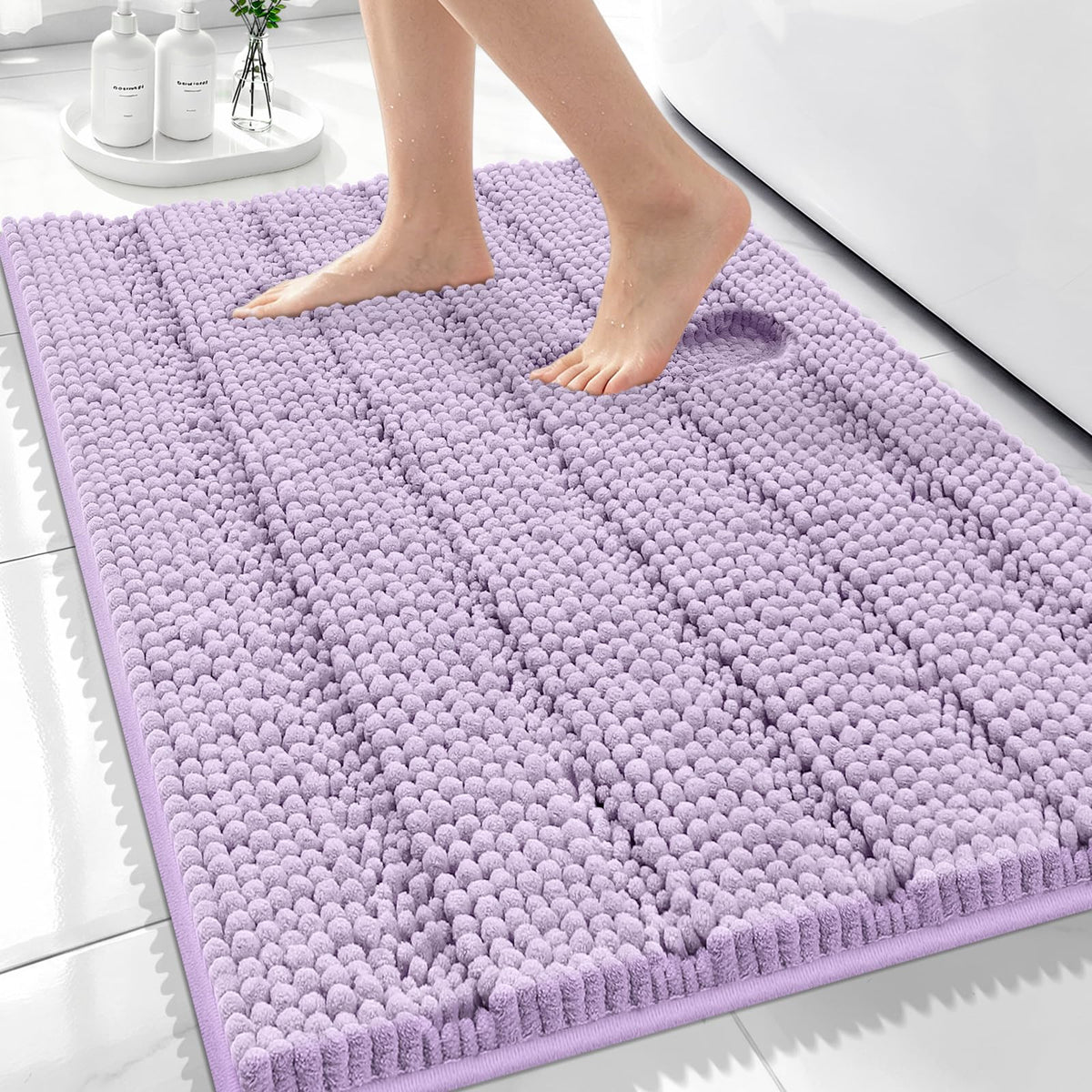 Bcoimo Small Bath Rug Mat,24x17 Chenille Non Slip Black Bathroom Floor Mats