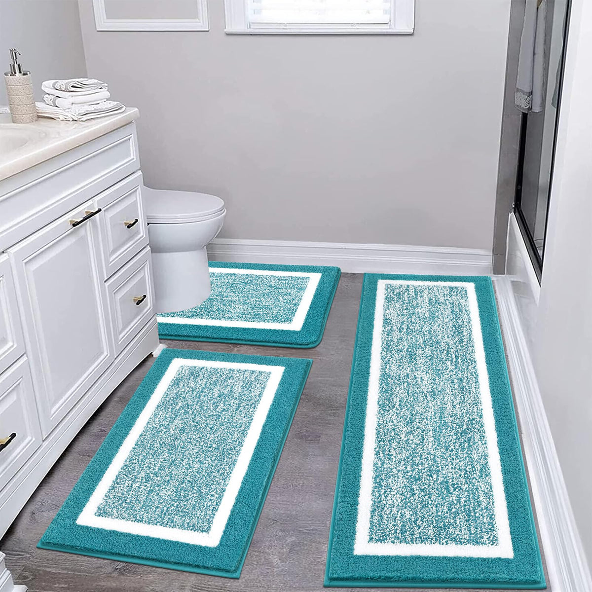 Pauwer Bathroom Rug Sets 3 Piece, Non Slip Washable Bath Mat, Black