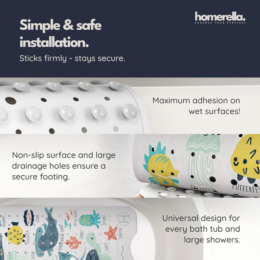 homerella Bathtub Mat Non Slip Kids 40x16 Baby Bath Mat Non Slip Anti Mold
