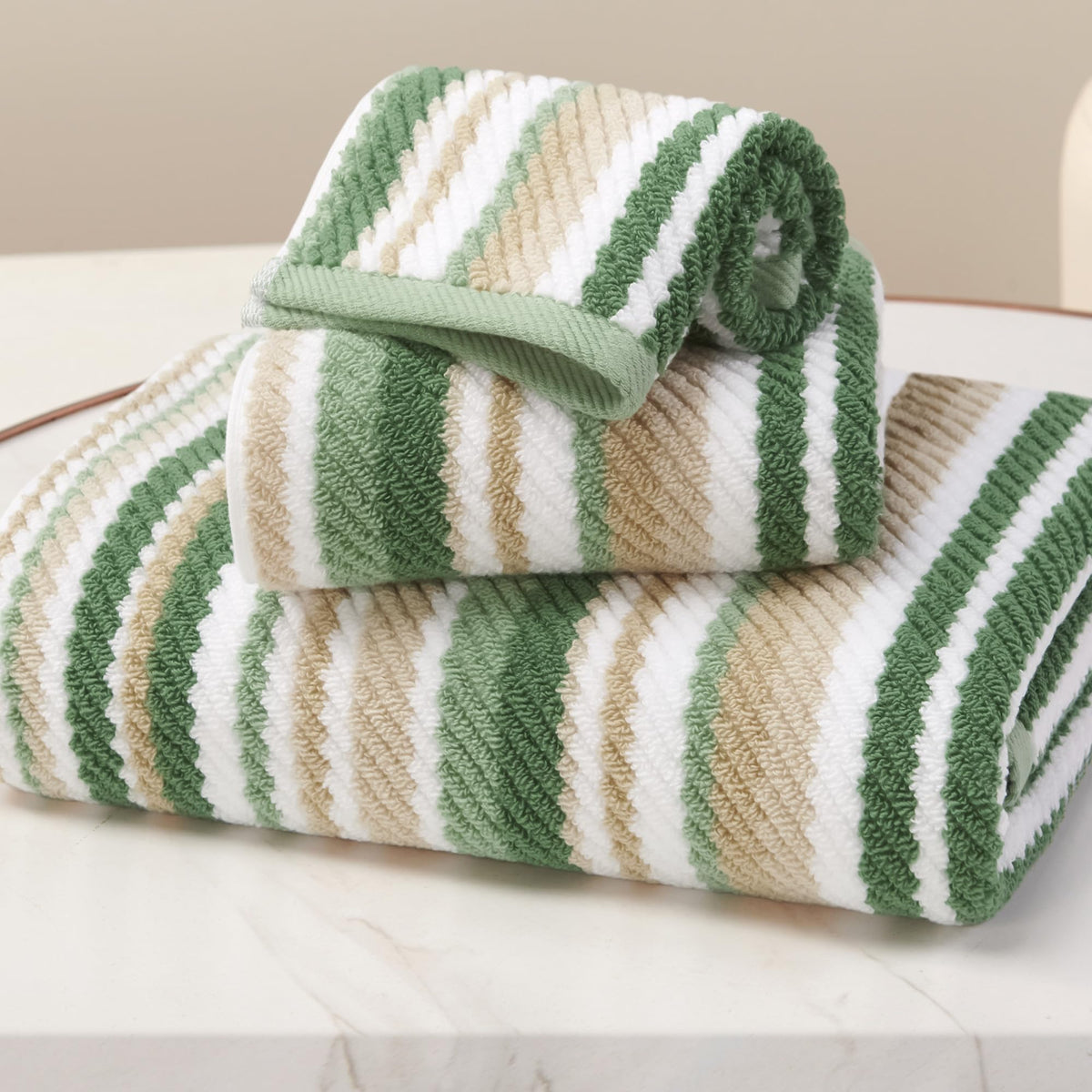VOOVA & MOVAS Yellow Bathroom Towels 3 Pack, 100% Cotton, Gray Striped