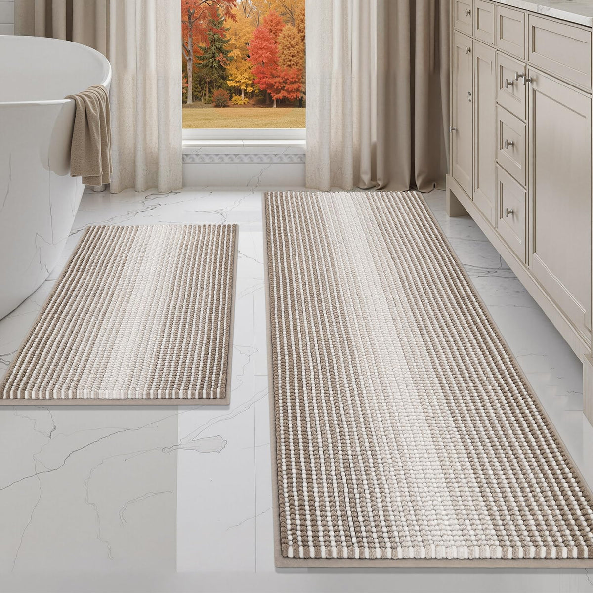 BSICPRO Bathroom Rugs Sets 2 Piece, Non Slip Striped Bath Mats, Aqua Green