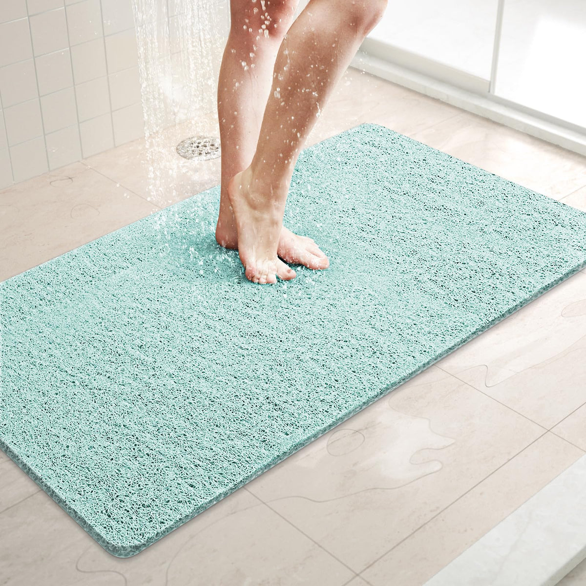 LuxStep Shower Mat Bathtub Mat,24x16 inch, Non-Slip Bath Mat with Drain, Quick Drying PVC Loofah Bathmat for Tub,Shower,Bathroom (Phthalate Free,Grey)