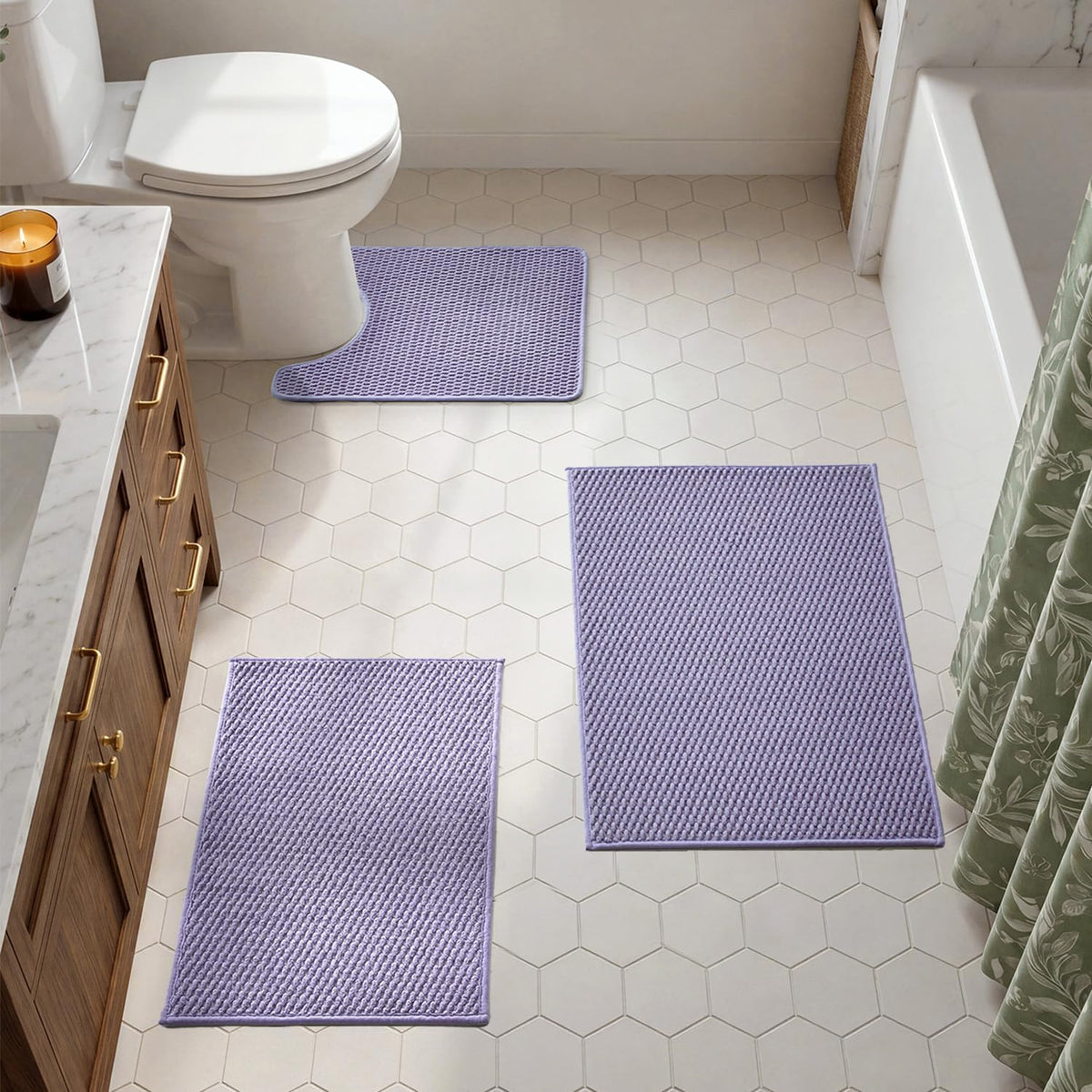 TYUU Bath Mat Set 2 Piece, Thin Bathroom Rugs Non Slip Washable Quick Dry