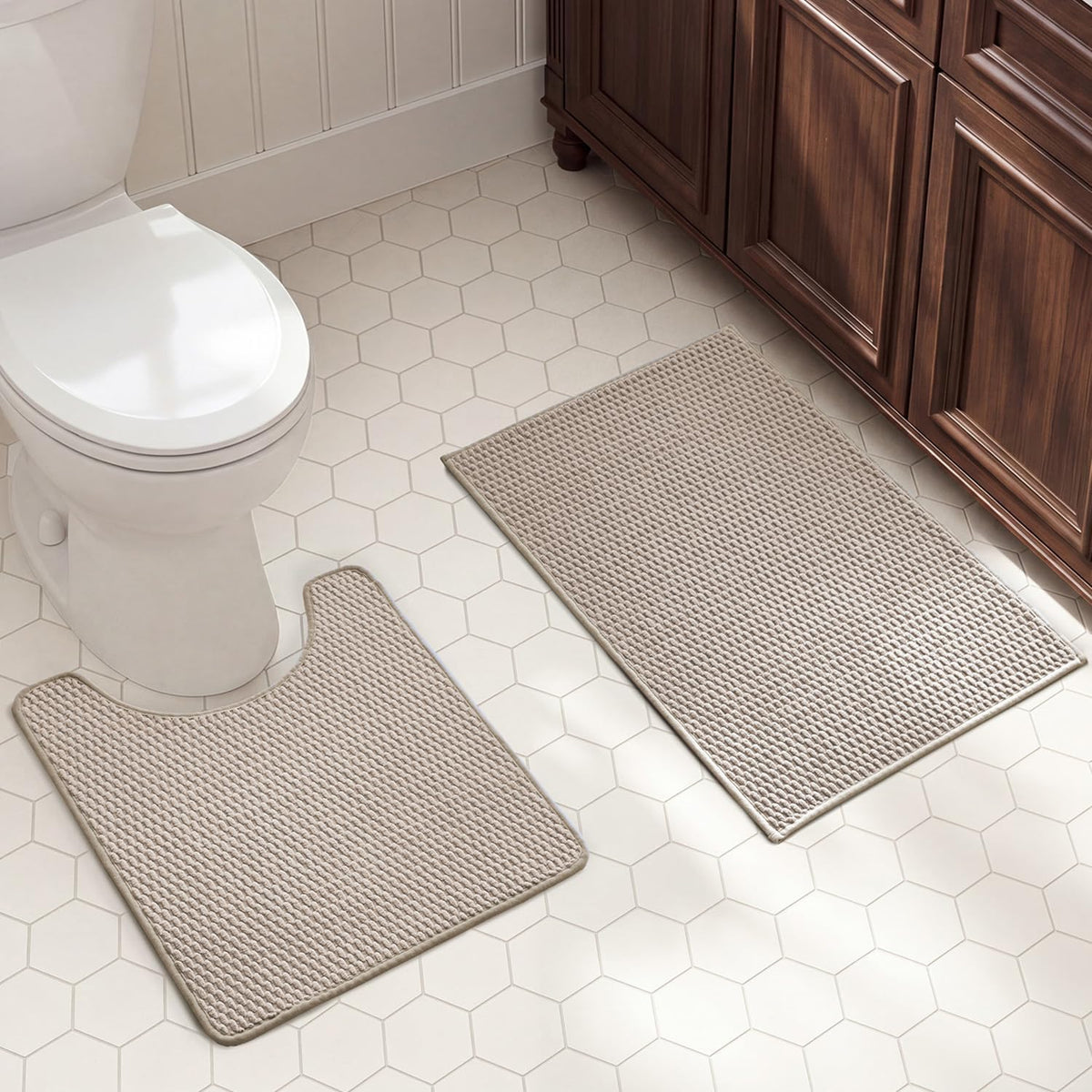 TYUU Bath Mat Set 2 Piece, Thin Bathroom Rugs Non Slip Washable Quick Dry