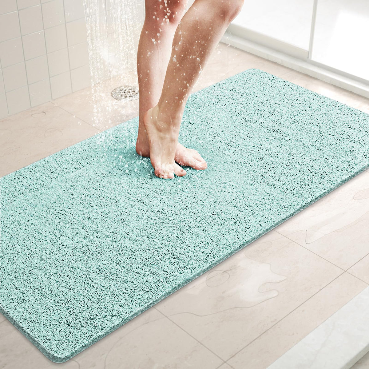LuxStep Shower Mat Bathtub Mat,24x16 inch, Non-Slip Bath Mat with Drain, Quick Drying PVC Loofah Bathmat for Tub,Shower,Bathroom (Phthalate Free,Grey)